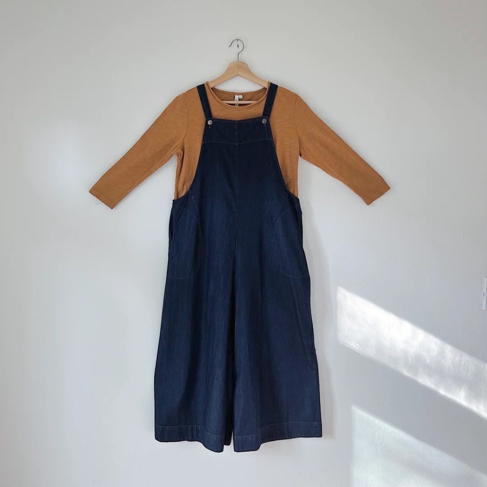 Citron Bleu Linen Cotton Wide-Leg Overalls Jumpsiut